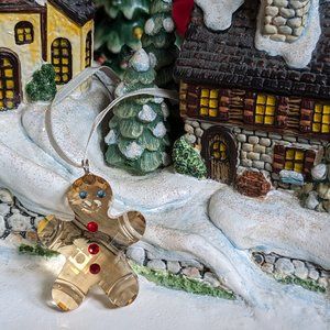 Christmas Crystal Swarovski Ginger Bread Tree Ornament Made In Austria Collector